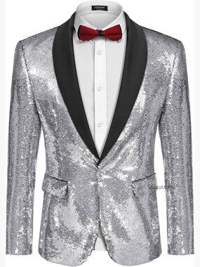 Men's Sequin Blazer Tuxedo Jacket One Button Prom Party Dinner